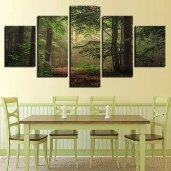 5 шт. плакат с девственно-зеленым лесом, картина маслом, настенное произведение искусства, холст, HD печатный домашний декор для гостиной, современные модульные картины