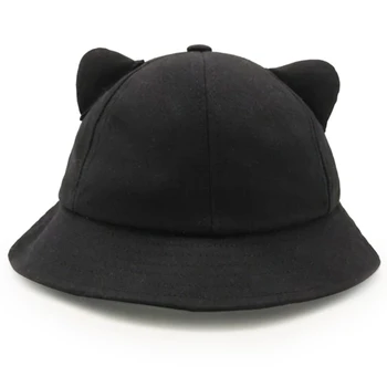 Мультяшная шапочка с кошачьими ушками и хвостом, шляпа рыбака, складная шляпа для бассейна, милое ведерко