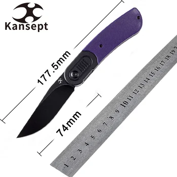 Складные Ножи Kansept Reverie T2025B5, Черные, Облицованные камнем, 154 см, с черно-фиолетовой ручкой G10 для Кемпинга, Охоты, Переноски EDC