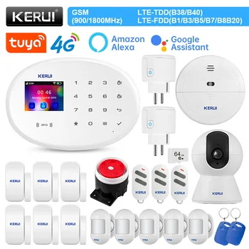 KERUI W204 Сигнализация 4G WIFI GSM Сигнализация Tuya Умный Дом Поддержка Alexa Датчик Движения Дверной датчик Сирена RFID