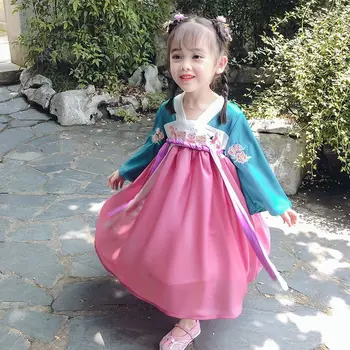 Детская весенне-осенняя юбка принцессы Hanfu для девочек, осенняя одежда, газовая юбка китайской феи ветра, новая хлопковая юбка для маленьких девочек