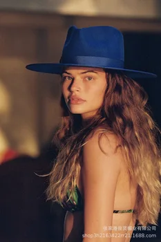Классические фетровые шляпы для женщин, австралийская шерстяная фетровая панама с широкими полями, шляпа для знаменитостей королевского синего цвета