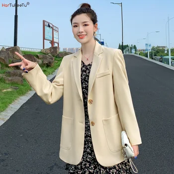 Шикарный Офисный женский блейзер с драпировкой, куртка, женское пальто с длинным рукавом, сшитое на заказ, Корейский стиль, Свободный повседневный деловой топ для девочек