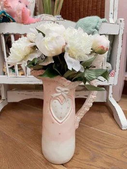 Керамическая ваза в стиле ретро, французский милый розовый кружевной цветок, подарочная бутылка для холодной воды, подходит для обеденного стола, украшения для гостиной, спальни