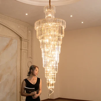 Большая Люстра Роскошный Хрустальный подвесной светильник K9 для Виллы, лестницы отеля, Железный художественный светильник, декор для гостиной, подвесной светильник