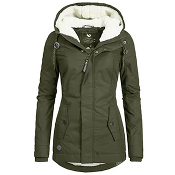 2022 Новая женская теплая куртка, модная куртка с хлопковой подкладкой, черная женская однотонная меховая теплая куртка с капюшоном