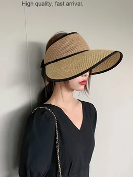 Летняя Воздушная шляпа с широкими полями для волос без давления, Женская летняя солнцезащитная маска, Солнцезащитная складная соломенная шляпа