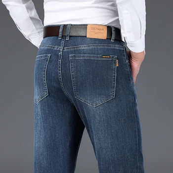 Высококачественные мужские синие винтажные джинсы, Осень-Зима, Новые Свободные Прямые джинсовые брюки, ретро Модные повседневные красивые мужские брюки