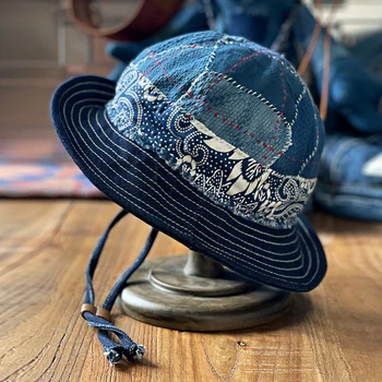 Кепка для бассейна из ткани Кендо, мужские и женские повседневные шляпы-ведра, Японская шляпа рыбака с нашивкой из синей краски ручной работы
