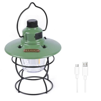 1 шт. Ретро походные фонари, лампа для палатки, USB перезаряжаемая аварийная портативная лошадиная лампа (светло-зеленый)