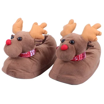 Домашние тапочки, рождественская женская зимняя обувь с палевым рисунком, пушистый верх: бархатный, уютный