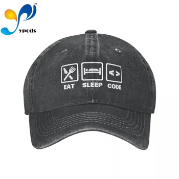 Новый бренд Аниме Eat Sleep Code Мультяшные Стили Snapback Кепка Хлопковая бейсболка Мужская Женская шляпа для папы Грузовик