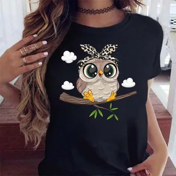 YRYT, новый летний женский топ, футболка с рисунком милой совы из мультфильма, короткий рукав, хлопковая модная футболка с индивидуальностью