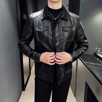 Мужская куртка из искусственной кожи со стоячим воротником M-4XL, Мужская Высококачественная одежда, Модный тренд, Персонализированная Мужская Новинка 2023