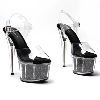 Leecabe/Модная Обувь с блестками 17 см/7 дюймов, Прозрачные Пикантные Босоножки на платформе и высоком Каблуке для Ночного клуба, женская обувь для Подиума 1l