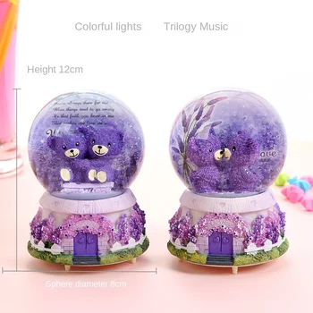 Мультяшный музыкальный хрустальный шар с подсветкой Автоматическая снежная музыкальная шкатулка Dream Креативное украшение Qixi Рождественский подарок детям на день рождения