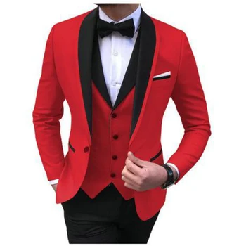 Последние модели пальто и брюк, Красные Мужские Костюмы для Свадьбы, Мужской Блейзер Жениха, Смокинг, Приталенный Костюм для Мужчин, Мужской костюм