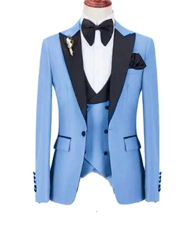 Классические мужские костюмы из 3 предметов, Синий пиджак, жилет, брюки для свадьбы, Костюмы на заказ, одежда для вечеринок, Комплекты мужских костюмов, Блейзер, брюки