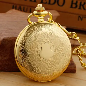 Мужские кварцевые карманные часы Realpoo с круглым корпусом из золота с гладким экраном и цепочкой-брелоком с римским циферблатом
