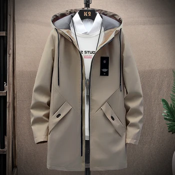 Мужские Повседневные Длинные Куртки и пальто 2023 Уличная одежда с капюшоном, ветровка в стиле хип-хоп, Верхняя одежда
