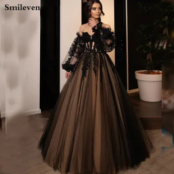 Smileven Сексуальные черные вечерние платья с открытыми плечами Кружевное вечернее платье 2019 Корсетное платье для выпускного Вечера Длинное