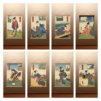 Картина с изображением Сотни Красавиц в Знаменитых местах Эдо, Японская Живопись на холсте Укие-э, Декор стен Гостиной, Висячие Картины
