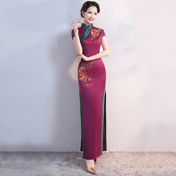 S-4XL Grren Party Cheongsam В Винтажном китайском стиле, Весеннее Длинное Вечернее Платье Восточной Женщины, Элегантное Qipao Vestido