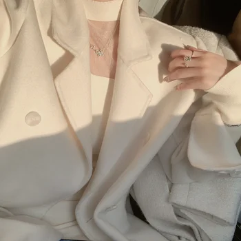 Зимнее высококачественное Белое шерстяное пальто из австралийской шерсти, двустороннее шерстяное пальто женского темперамента средней длины