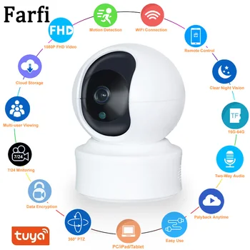 Farfi 1080P Tuya Smart Mini WiFi IP-Камера Внутренняя Беспроводная Безопасность Домашняя Камера Видеонаблюдения 2MP С Автоматическим Отслеживанием