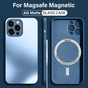 Для Magsafe AG Матовый Магнитный силиконовый чехол для iPhone 14 13 12 11 Pro Max, Стеклянная линза, чехол для беспроводной зарядки, Аксессуары для телефонов