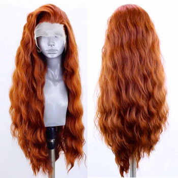 Медно-красный Длинный волнистый синтетический парик на кружеве, Свободная часть, кружевные парики, синтетические волосы, парик для женщин