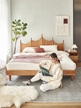 Массивная кровать в японском стиле в стиле ретро, небольшая бытовая кровать из ясеня, креативная двуспальная кровать 1,8 м