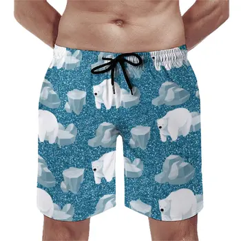 Пляжные шорты с принтом арктических животных, Плавки, Милый Белый Медведь, Мужские Быстросохнущие Спортивные шорты, Большие размеры, пляжные короткие штаны