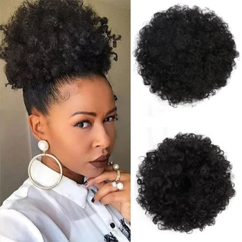 Голубой афро-пучок синтетических волос Puff Curly Hairpiece Для наращивания волос в виде конского хвоста на шнурке для черных женщин