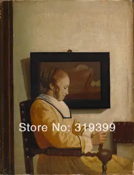 Йоханнес Вермеер репродукция картины маслом на льняном холсте 100% ручной работы, aa-young-woman-reading, бесплатная быстрая доставка