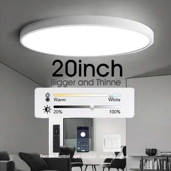 20-дюймовый тонкий светодиодный умный потолочный светильник с регулируемой яркостью remote lampmart APP пульт дистанционного управления можно использовать для украшения гостиной спальни