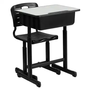 Студенческий стол и стул регулируемой высоты с черной рамкой для подставки