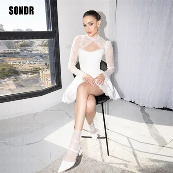 SONDR Сексуальное Мини-платье для выпускного вечера с высоким воротом, Длинные рукава, Трапециевидное Свадебное платье для Невесты из Саудовской Аравии, Платья 2023