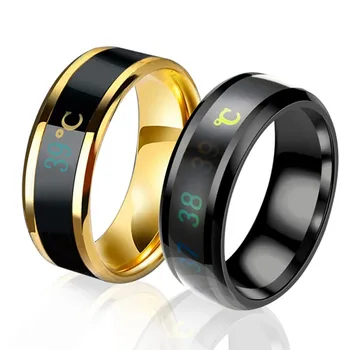 Температурное кольцо Умный датчик температуры тела, тест температуры в режиме реального времени, кольцо на палец, Стальные кольца с дисплеем Для женщин, мужчин, водонепроницаемые ювелирные изделия