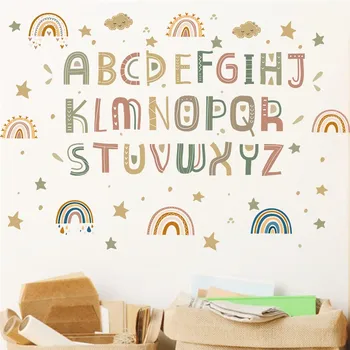 Креативные наклейки на стену с радужными английскими буквами для украшения детской спальни, настенная роспись с алфавитом, сделай сам, наклейки для дома, обучающий плакат