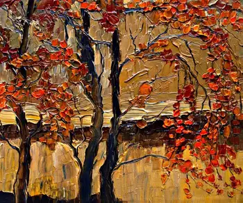 Плотная текстурированная картина маслом на холсте, современная абстрактная картина маслом по дереву, искусство домашнего декора, Осеннее дерево, ручная роспись, художественная картина