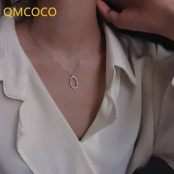 QMCOCO Минималистичное Модное ожерелье серебристого цвета, Новая мода, креативный O-образный геометрический кулон, Свадебные украшения для Невесты, подарки