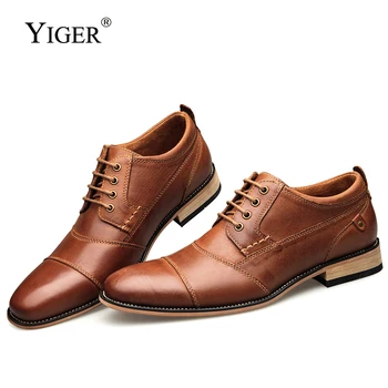 YIGER/ Новые мужские модельные туфли, официальная обувь, мужская деловая обувь ручной работы, свадебные туфли большого Размера из натуральной кожи на шнуровке, мужские 0249