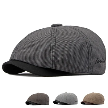 Повседневные кепки для газетчиков, мужские хлопковые плоские кепки, восьмиугольные шляпы, мужские береты с восемью вставками, весна-лето, тонкая шляпа художника в елочку