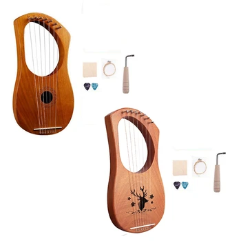 7-Струнный Деревянный Струнный инструмент для игры на Лире и Арфе С сумкой для переноски, дополнительным набором струн и стильными аксессуарами