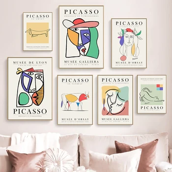 Знаменитый Холст Пикассо, печать плакатов, Абстрактная линия, Лицо Девушки, Кошка, Настенный художественный Принт для гостиной, Настенная роспись для украшения дома