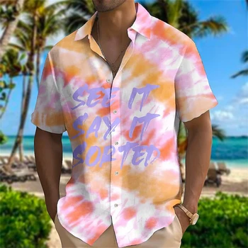 3D Красочная Рубашка Для Мужчин, Рубашки с коротким рукавом и Текстовым Принтом, Рубашка с Бабочкой, Модные Повседневные Мужские Топы, Свободная Мужская Одежда Оверсайз