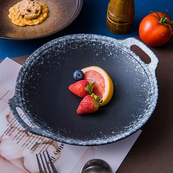 Японская тарелка для пасты, керамическая креативная двуухая тарелка, домашняя посуда, тарелка для фруктового салата, большая дисковая тарелка