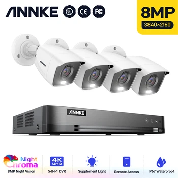 ANNKE E800 4K Ultra HD 8CH DVR Система видеонаблюдения с 4-Кратным Полноцветным Ночным Видением Home IP67 Outdoor CCTV Комплект Видеонаблюдения