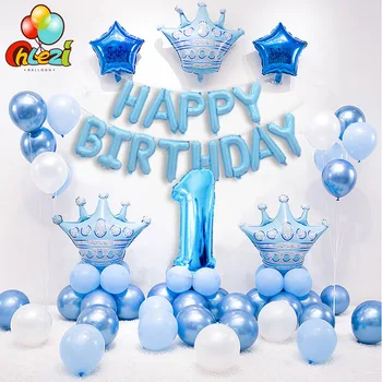 1 Комплект Сине-розовых воздушных шаров в виде короны на День рождения, Гелиевый номер, воздушный шар из фольги для маленьких мальчиков и девочек, украшения для Вечеринки в честь 1-го дня рождения, Детский душ